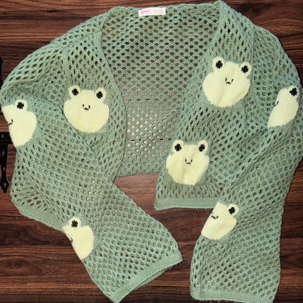 Romwe Green Frog Pattern Cardigan